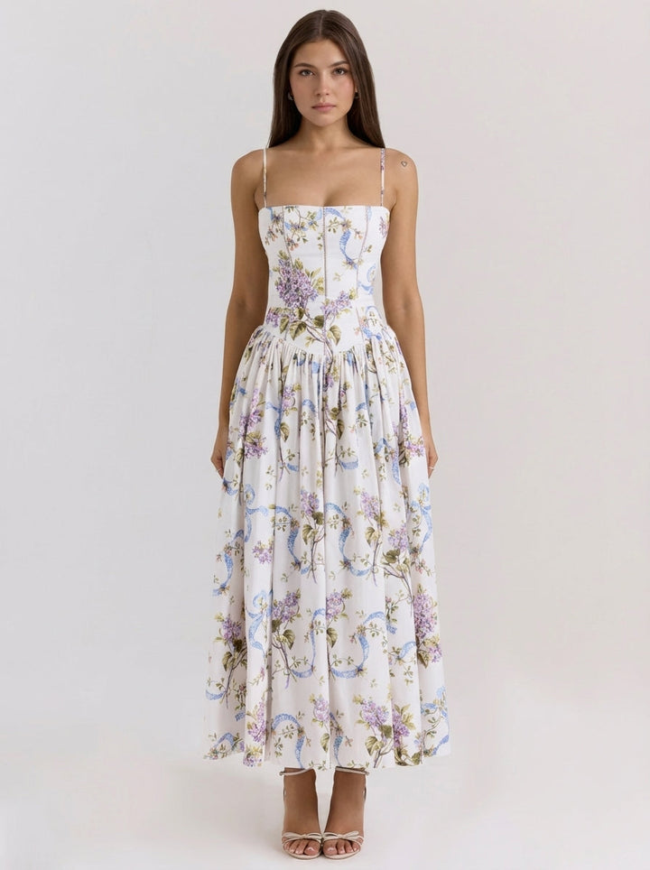 Rania | Vestidos maxi solares de línea A con estampado floral para mujer