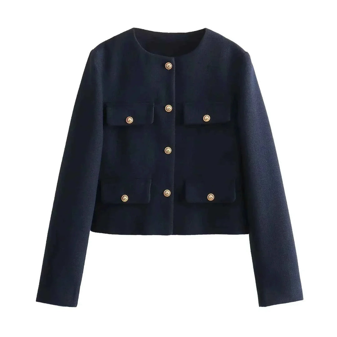 Refined Elegance Tailored Jacket For Women Office Ready Navy Blue