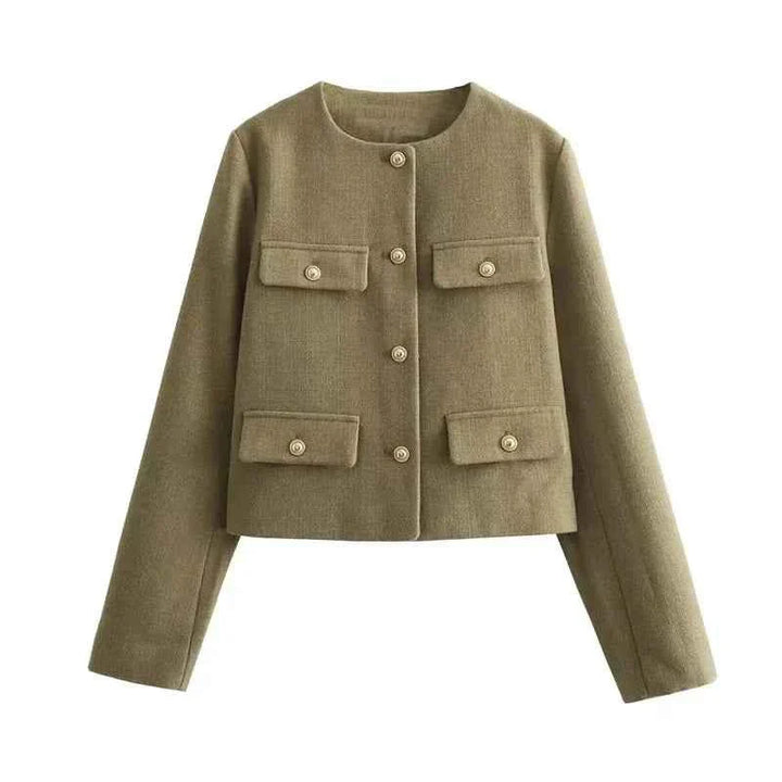 Refined Elegance Tailored Jacket For Women Office Ready Khaki