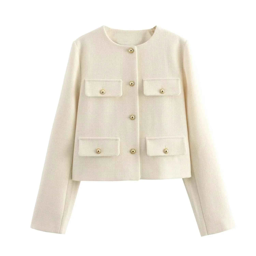 Refined Elegance Tailored Jacket For Women Office Ready Beige