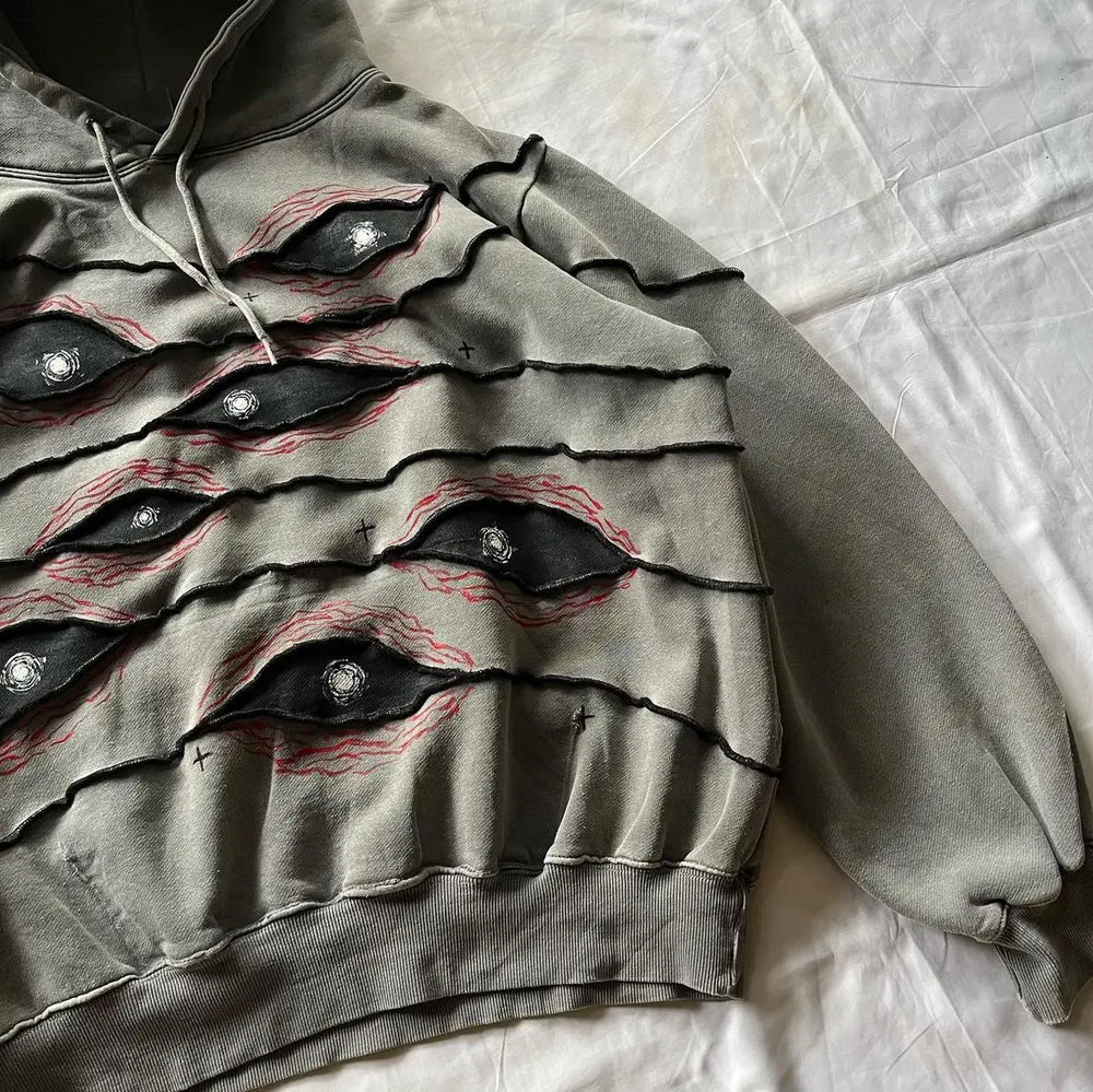 Retro Patchwork Hoodie With Geometric Streetwear Vibes