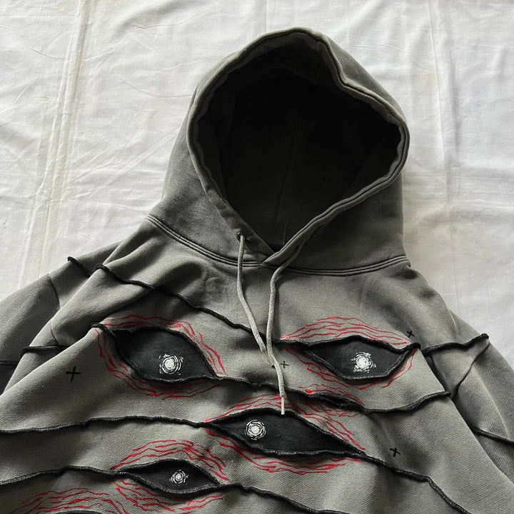 Retro Patchwork Hoodie With Geometric Streetwear Vibes