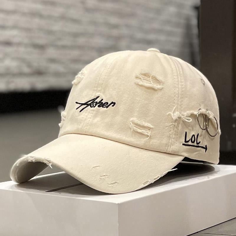 Retro Tattered Jeans and Soft Peaked Cap for Women