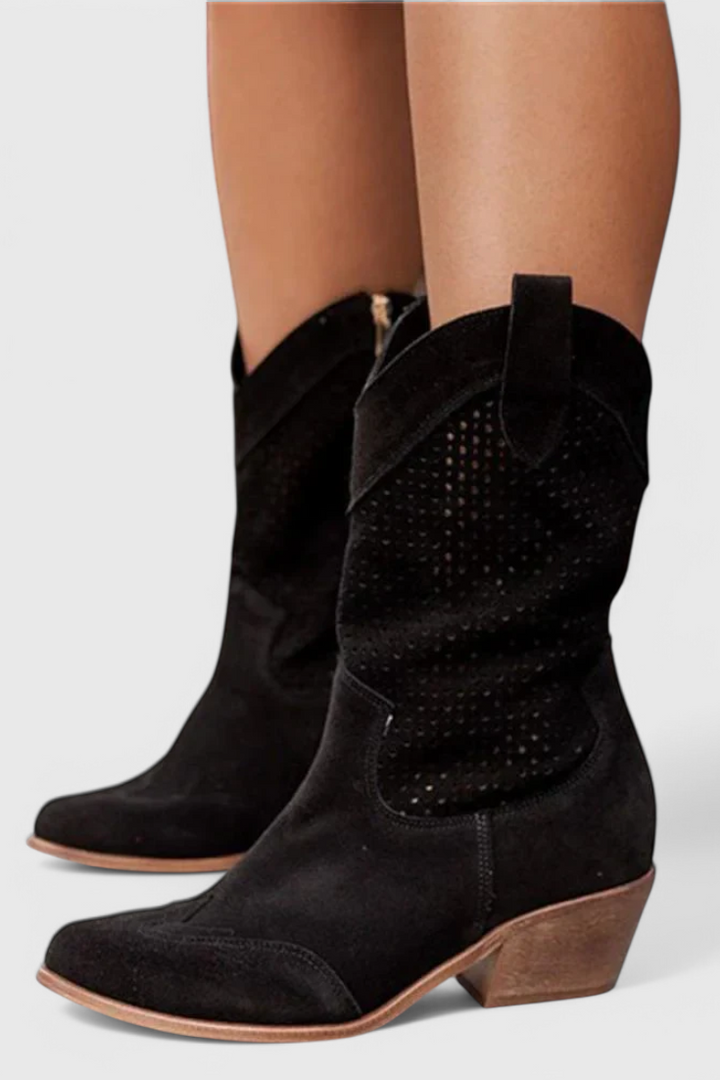 Anna Modern Cowboy Boots with Side Zip Breathable Comfort-MODAUTLET