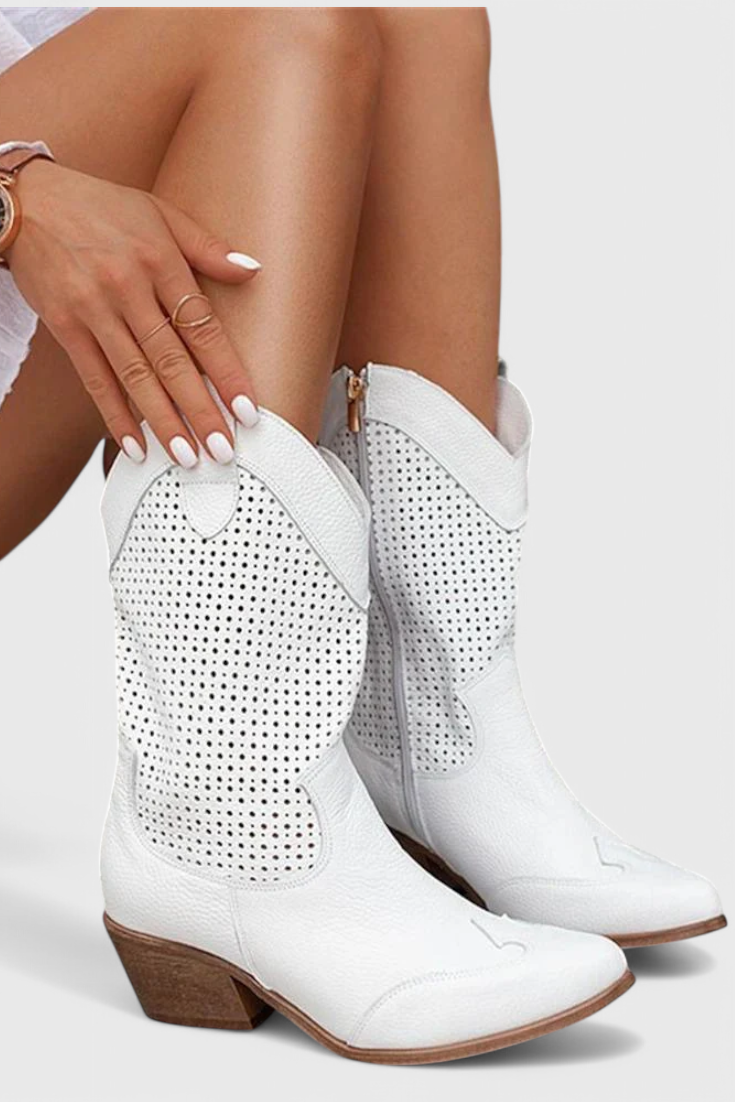 Anna Modern Cowboy Boots with Side Zip Breathable Comfort-MODAUTLET