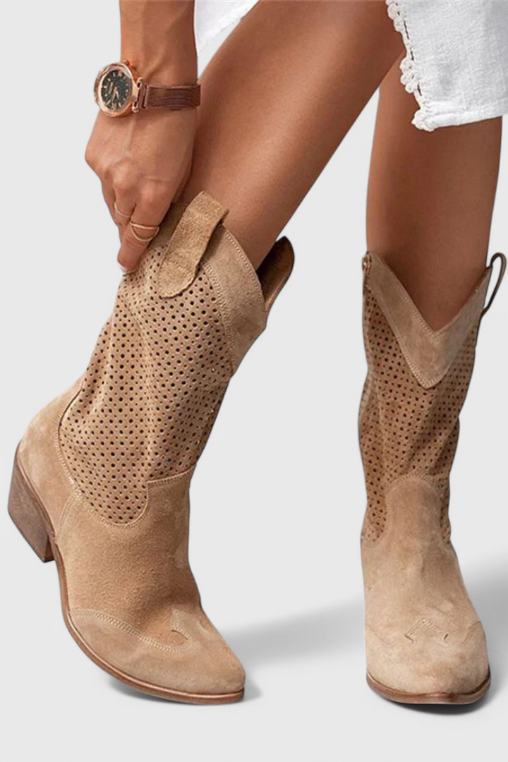 Anna Modern Cowboy Boots with Side Zip Breathable Comfort-MODAUTLET