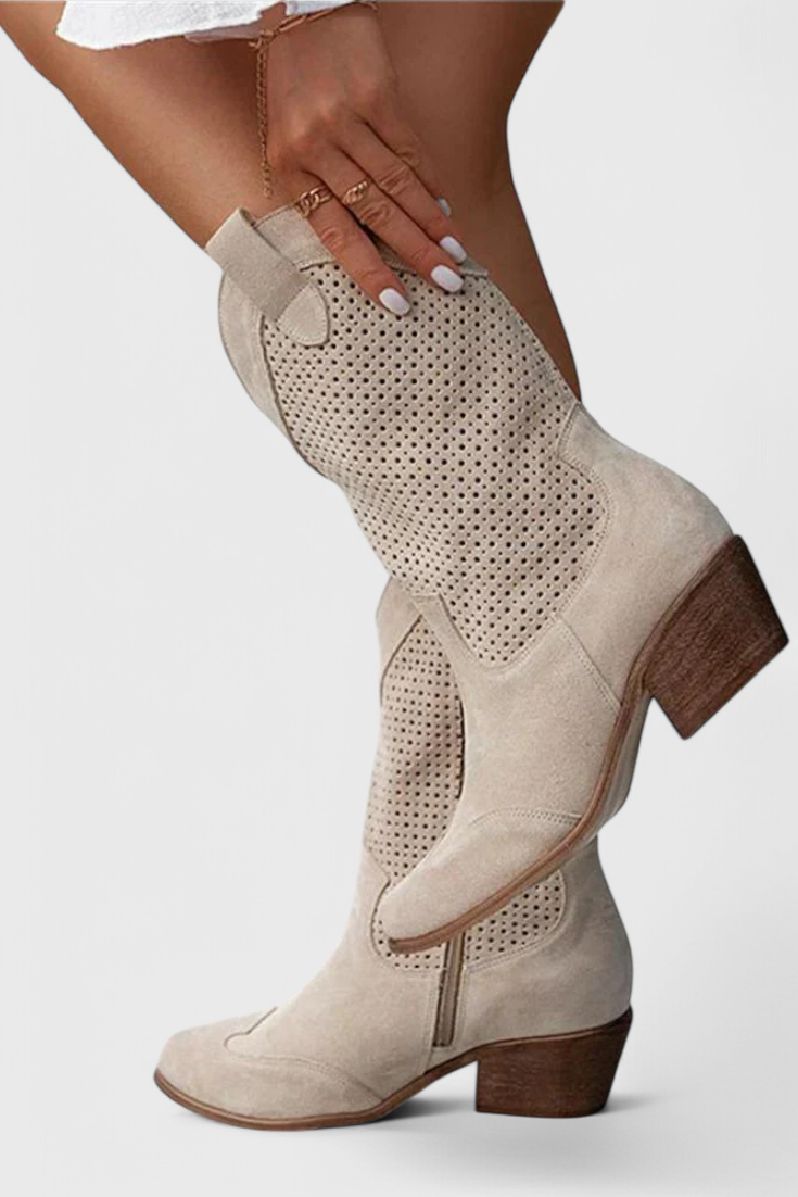 Anna Modern Cowboy Boots with Side Zip Breathable Comfort-MODAUTLET