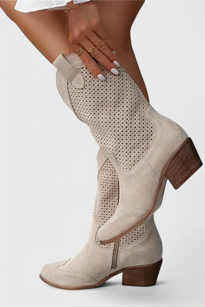 Anna Modern Cowboy Boots with Side Zip Breathable Comfort-MODAUTLET