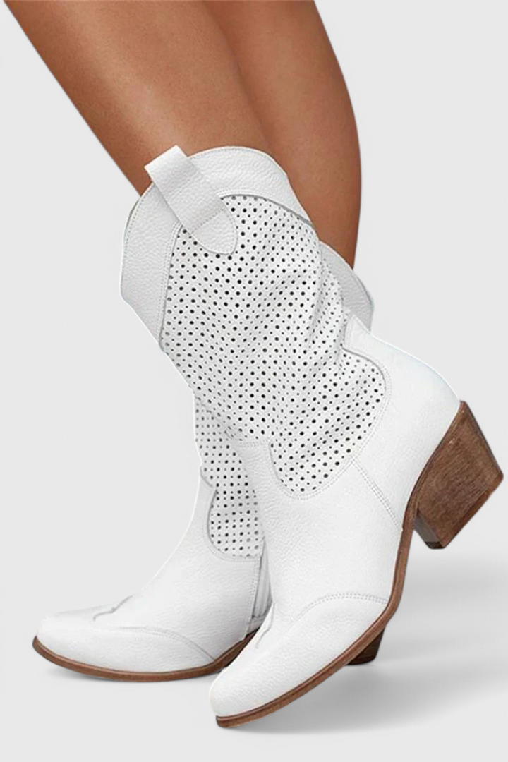 Anna Modern Cowboy Boots with Side Zip Breathable Comfort-MODAUTLET
