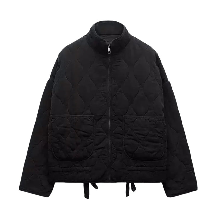 Reversible Diamond-Embellished Short Jacket – Cozy Autumn/Winter Layer Black