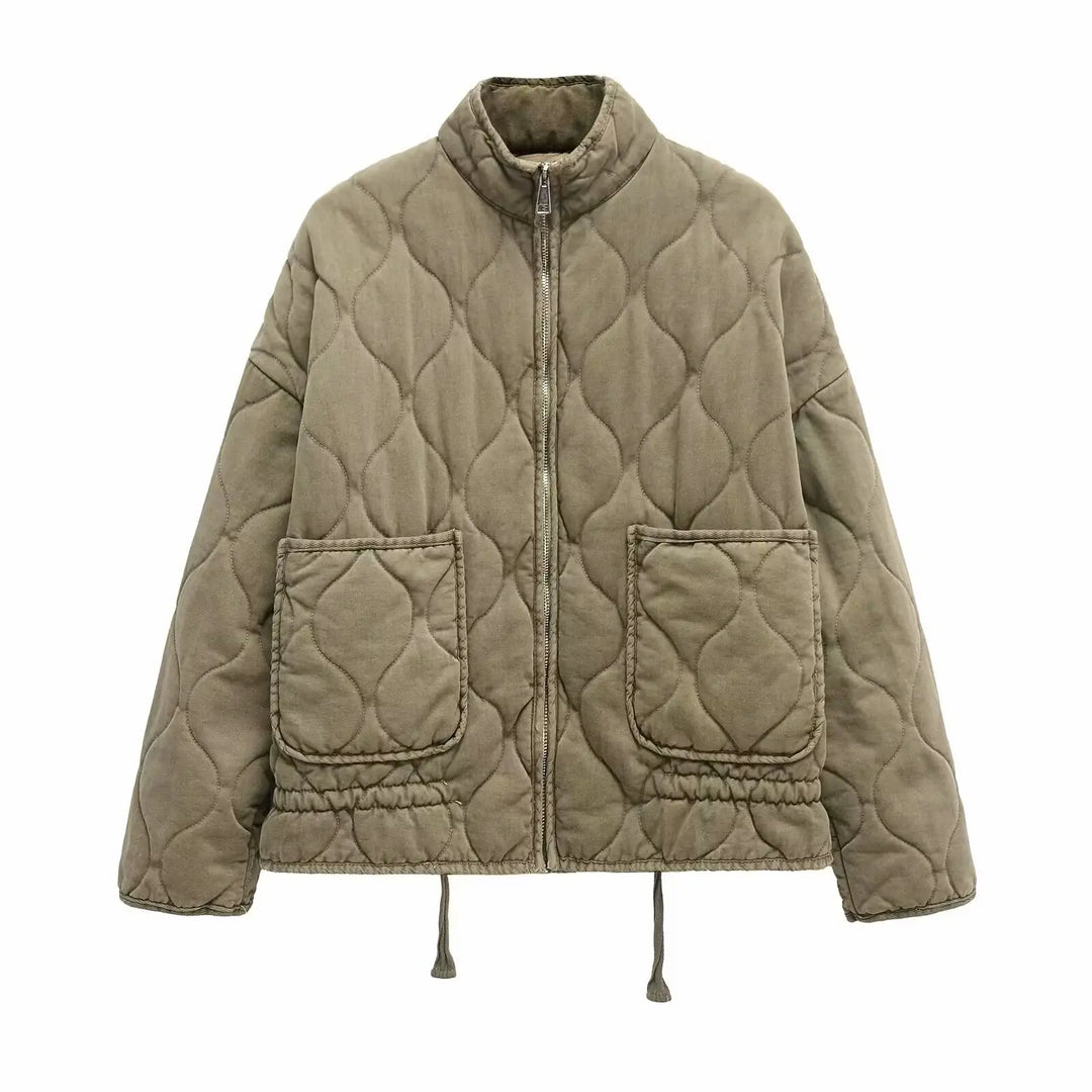 Reversible Diamond-Embellished Short Jacket – Cozy Autumn/Winter Layer Dark Gray