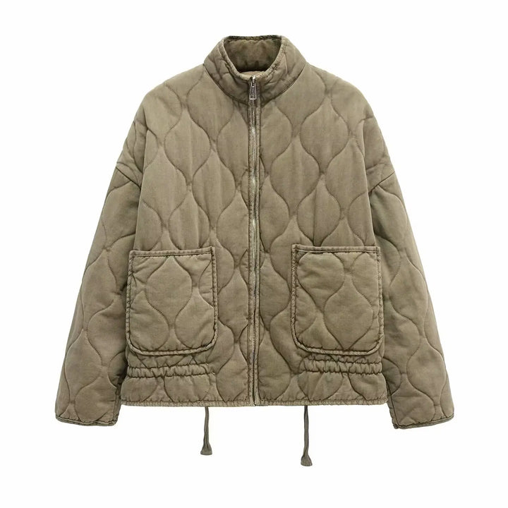 Reversible Diamond-Embellished Short Jacket – Cozy Autumn/Winter Layer Dark Gray