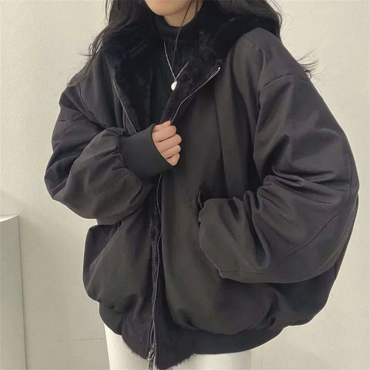Reversible Hooded Jacket With Pockets For Women Everyday Black