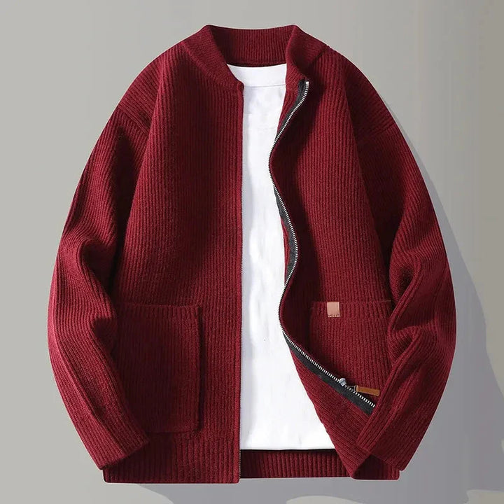Ribbed Knit Jacket for Stylish Comfort Red