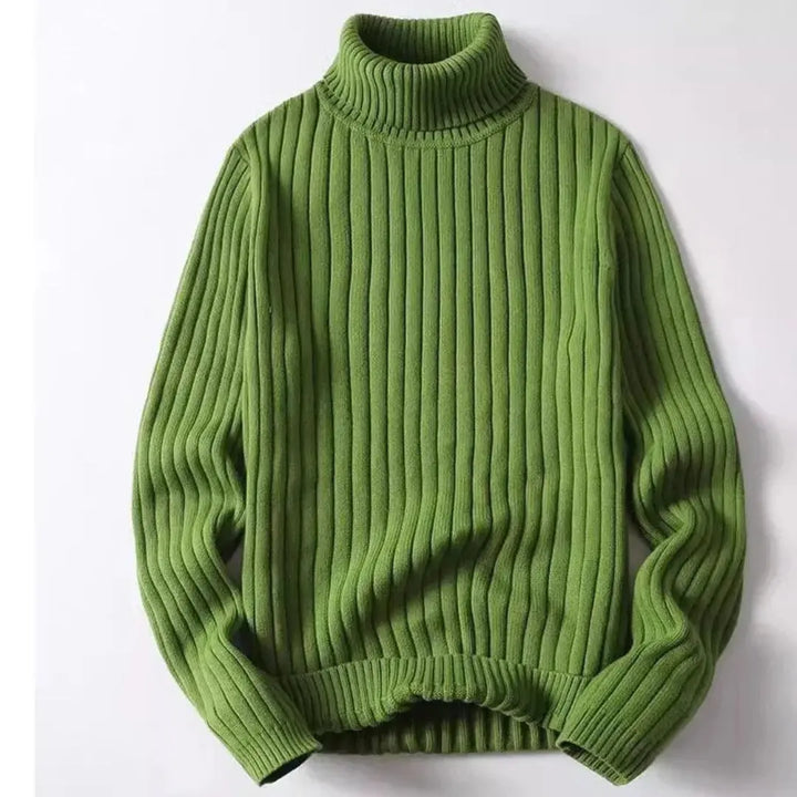 Ribbed Knit Turtleneck Sweater for Women Green