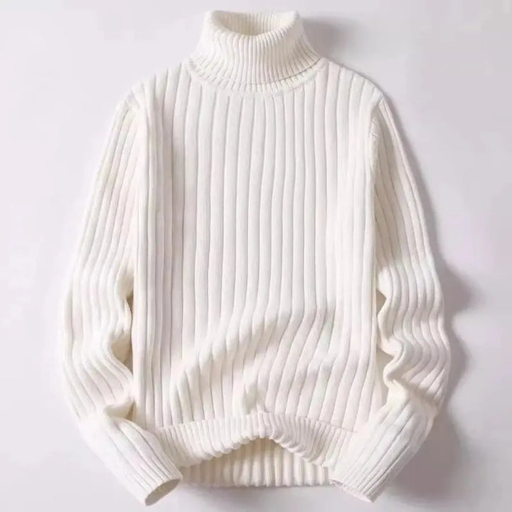 Ribbed Knit Turtleneck Sweater for Women White