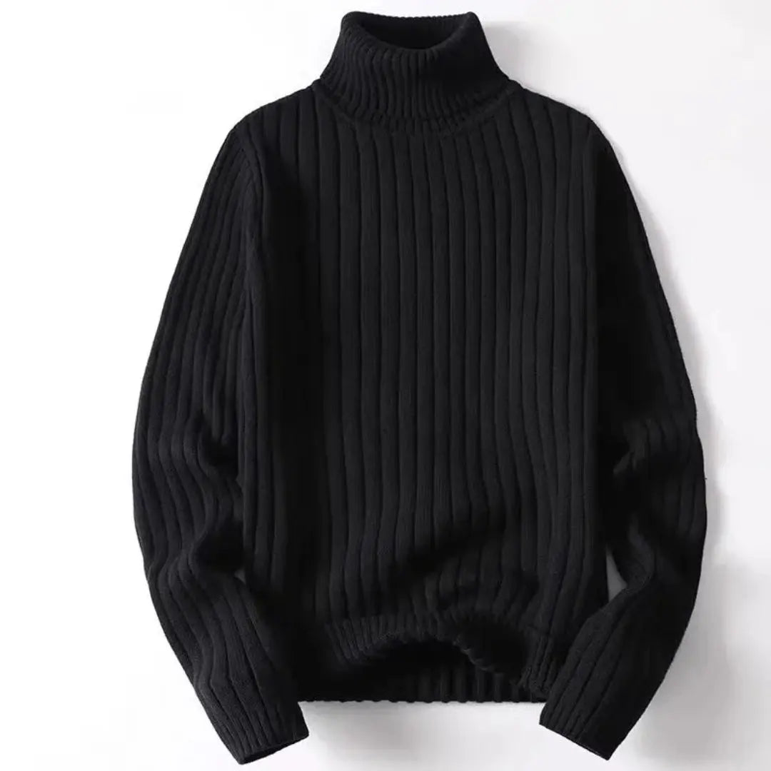 Ribbed Knit Turtleneck Sweater for Women Black