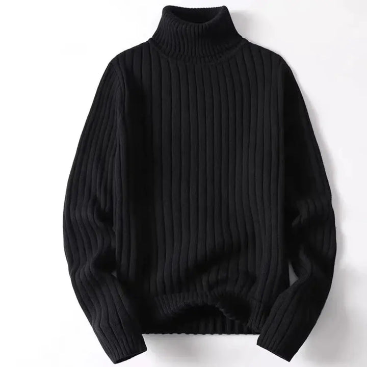 Ribbed Knit Turtleneck Sweater for Women Black