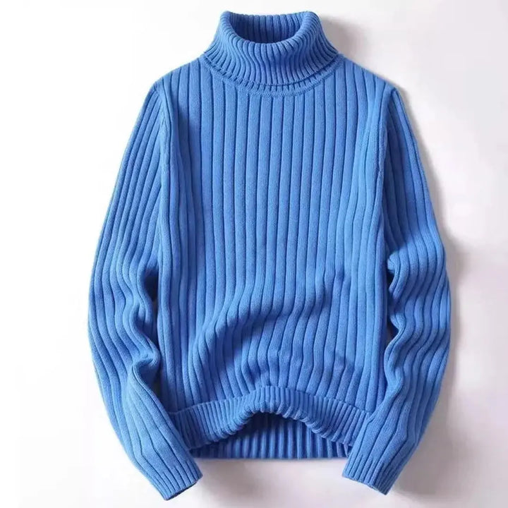 Ribbed Knit Turtleneck Sweater for Women Blue