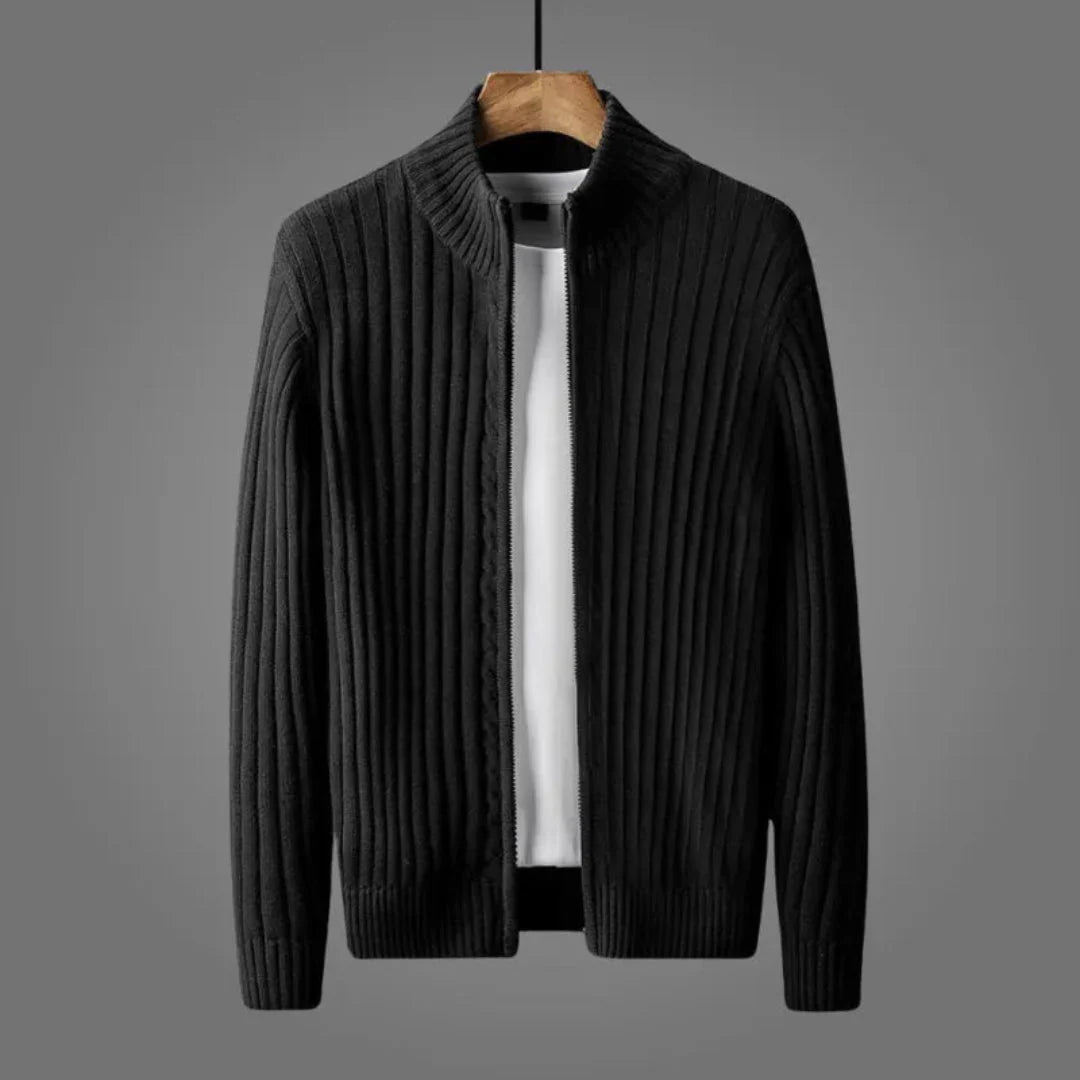 Ribbed Knitted Cardigan for Cozy Style Black