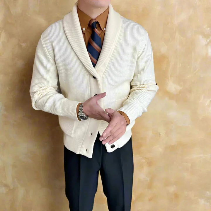 Ribbed Shawl Collar Cardigan for Stylish Comfort Beige