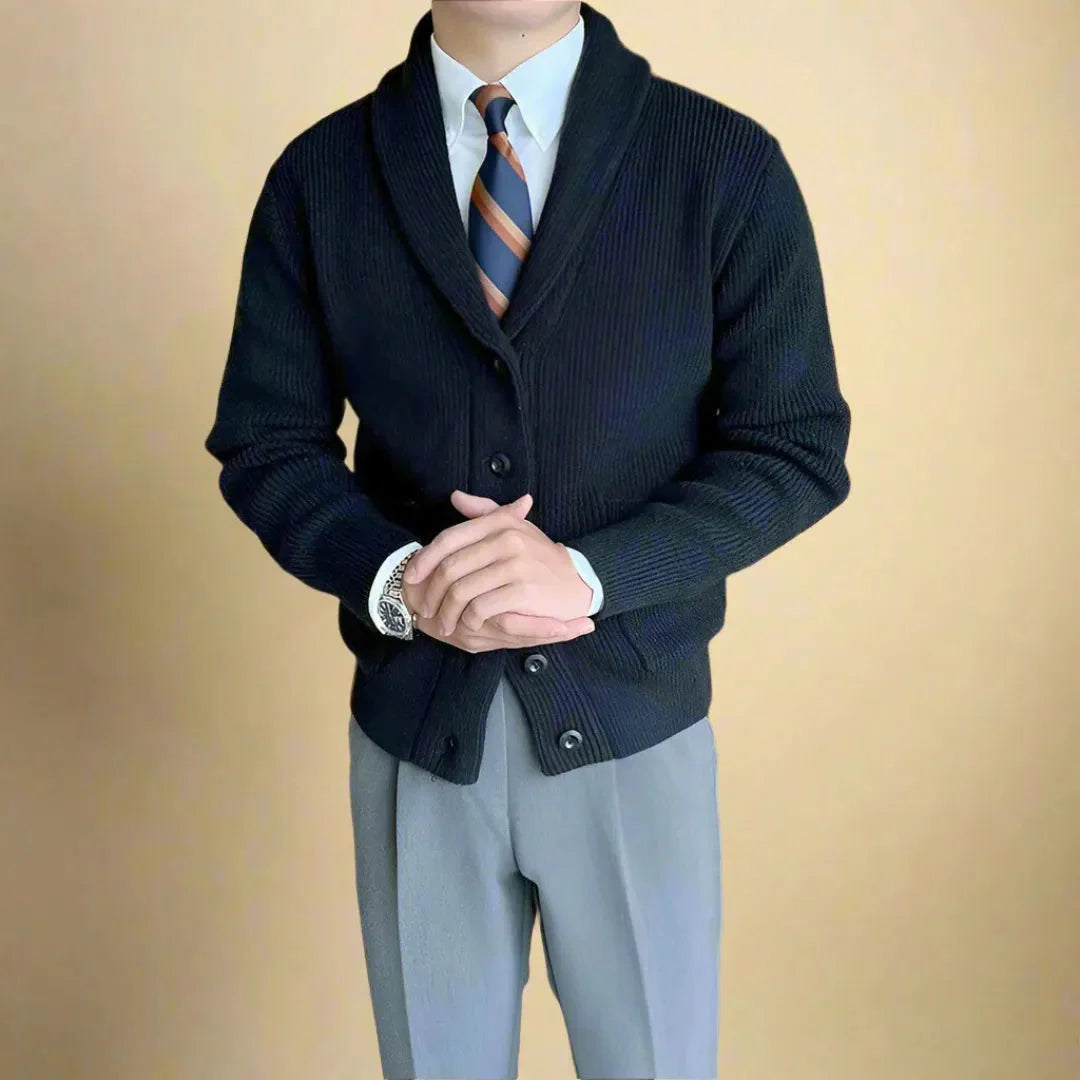 Ribbed Shawl Collar Cardigan for Stylish Comfort Black