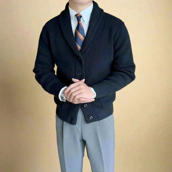 Ribbed Shawl Collar Cardigan for Stylish Comfort Black