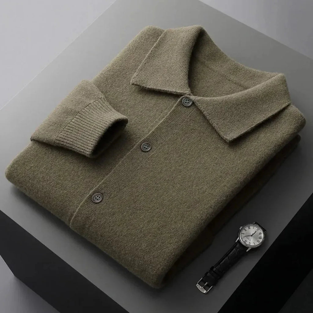 Button-Up Wool Cardigan for Women Olive Green