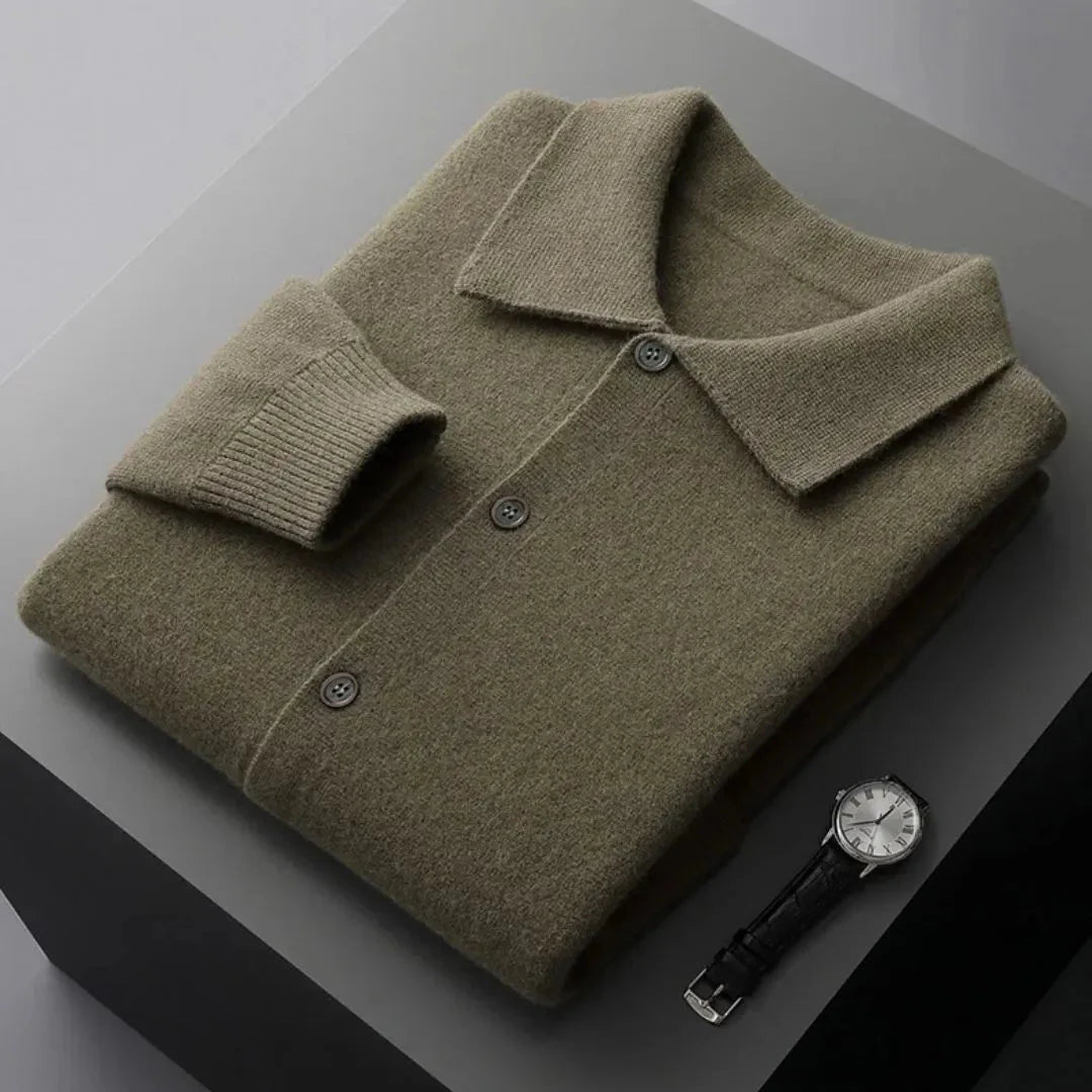 Button-Up Wool Cardigan for Women Olive Green