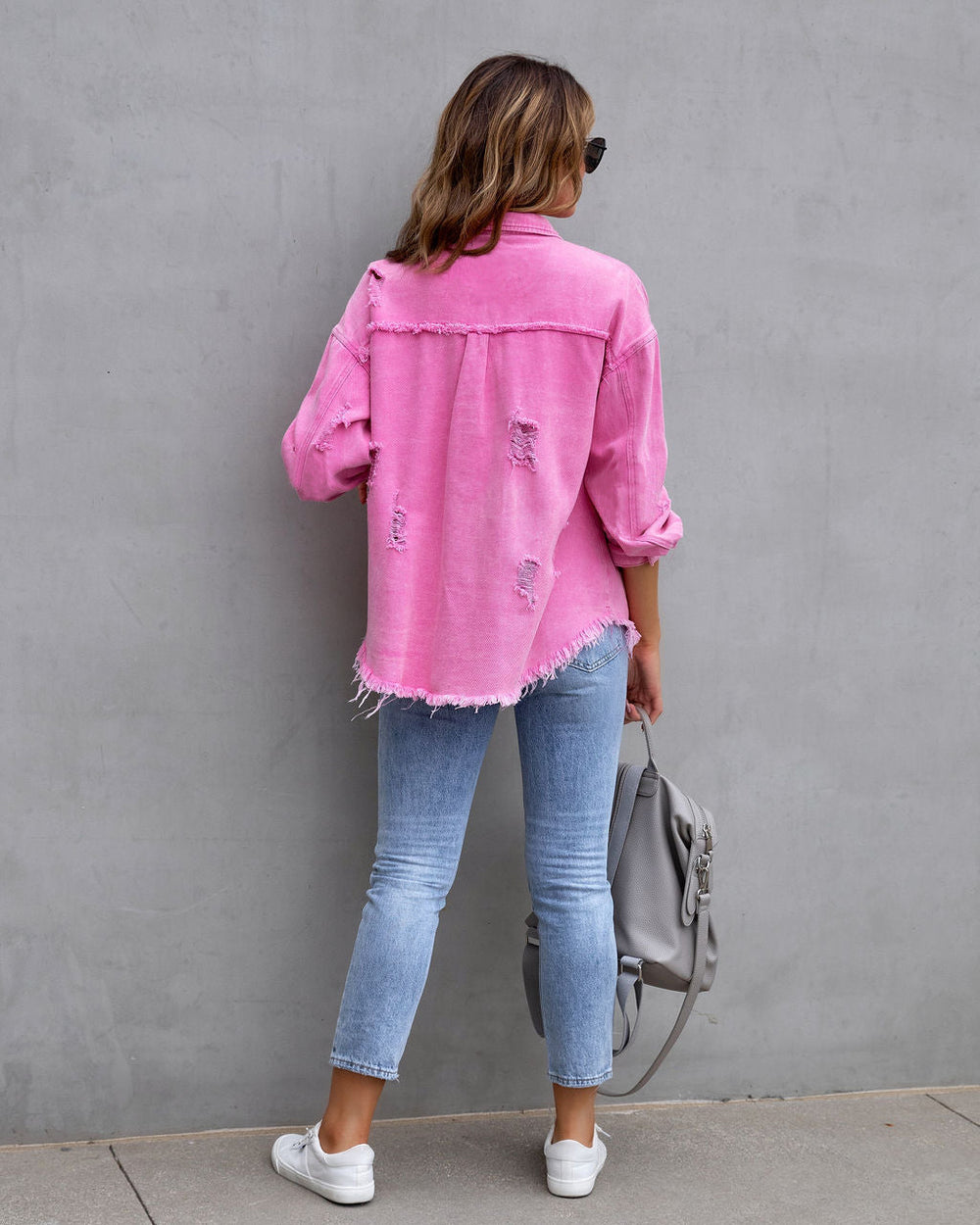 Ripped Shacket For Women Overshirt Jacket Breathable Cotton