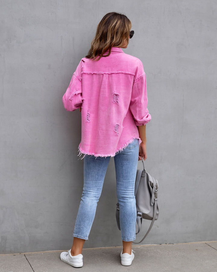 Ripped Shacket For Women Overshirt Jacket Breathable Cotton