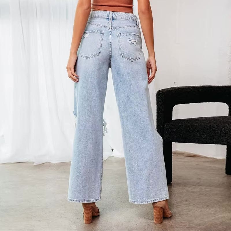 Women's Ripped Wide Leg Jeans-MODAUTLET