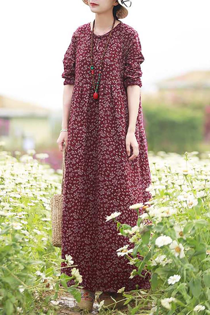 Dame langærmet boheme maxi-kjole