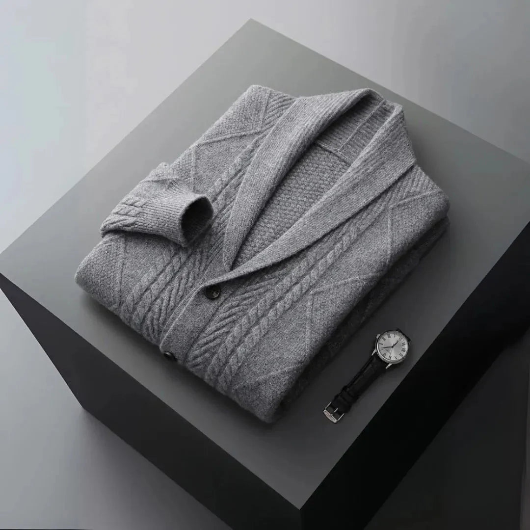 Merino Wool Shawl Collar Cardigan Gray