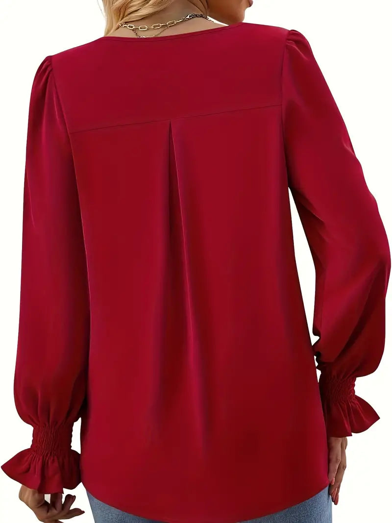 Women's Versatile V-Neck Pleated Top-MODAUTLET