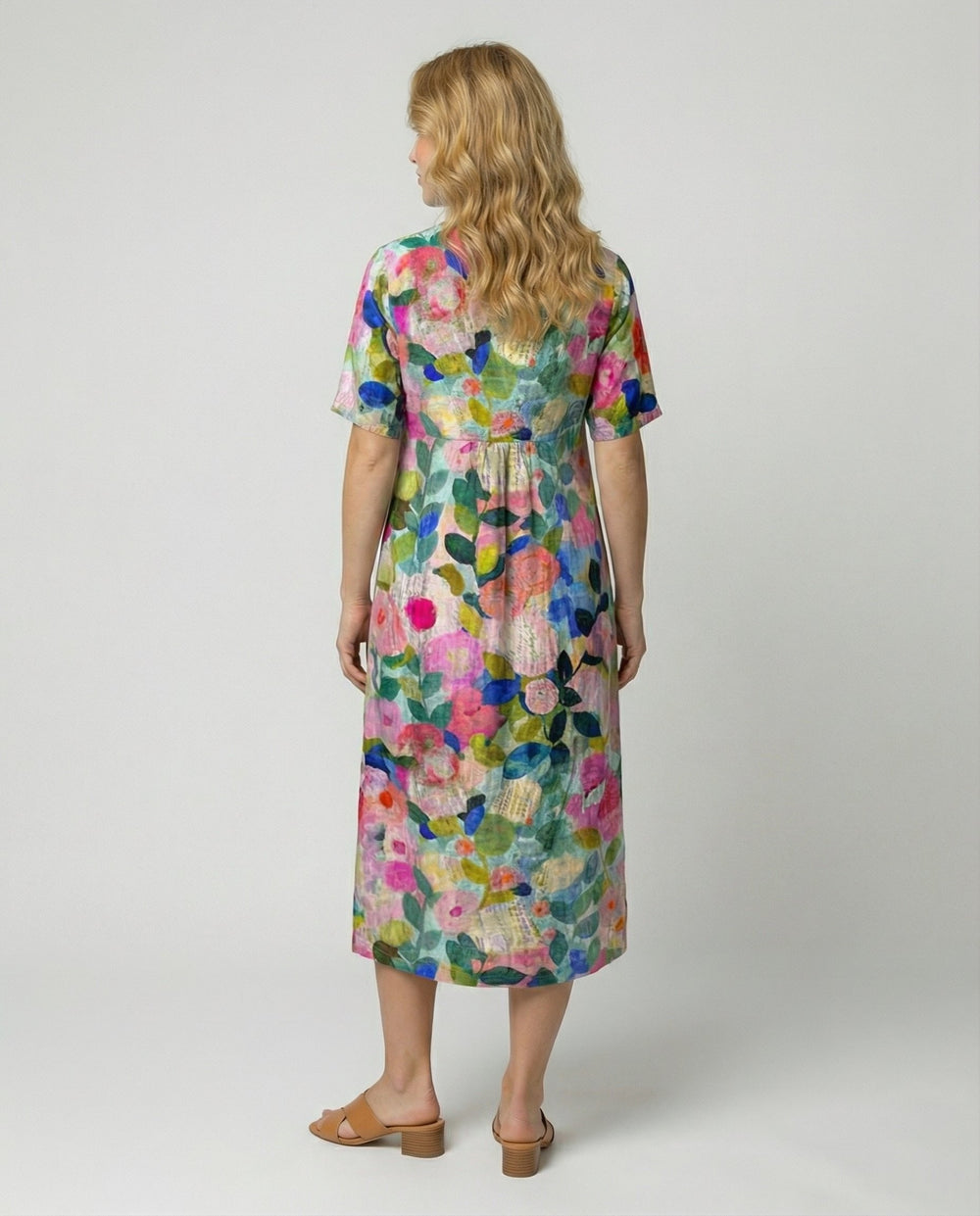 Rosie | Women's Floral Linen V-Neck Midi Dress