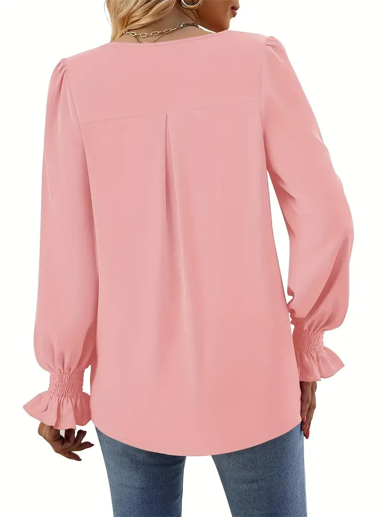 Women's Versatile V-Neck Pleated Top
