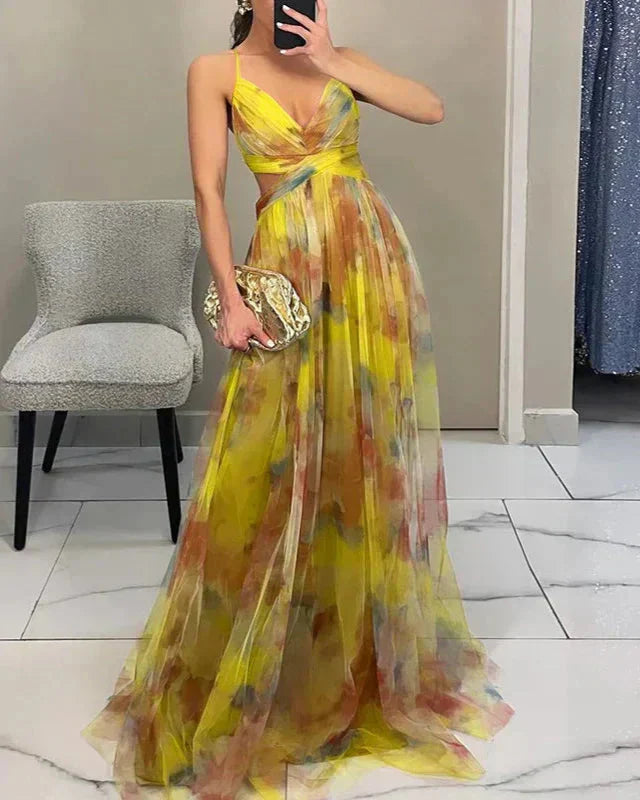 Ruby | Women's Floral Print Sleeveless Maxi Dress Yellow