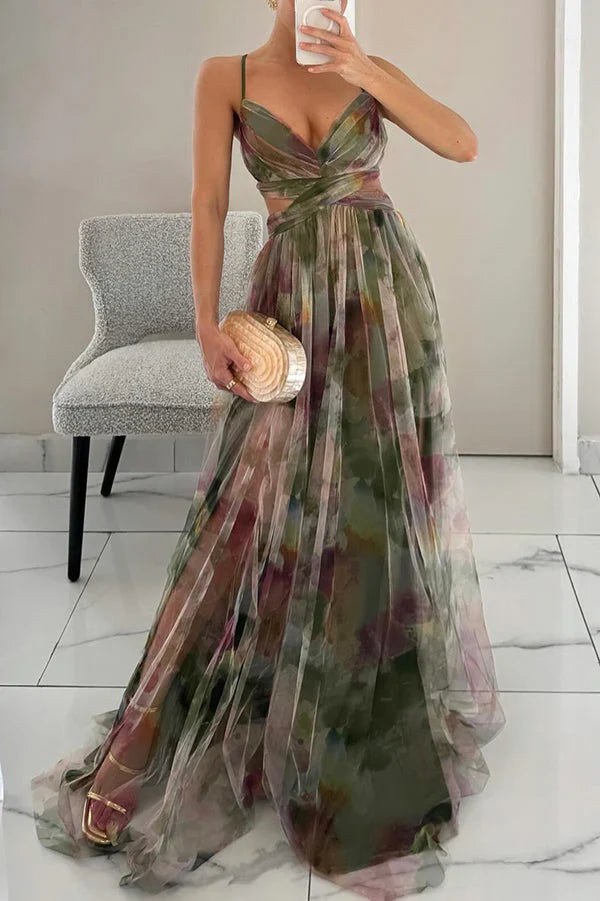 Ruby | Women's Floral Print Sleeveless Maxi Dress Green