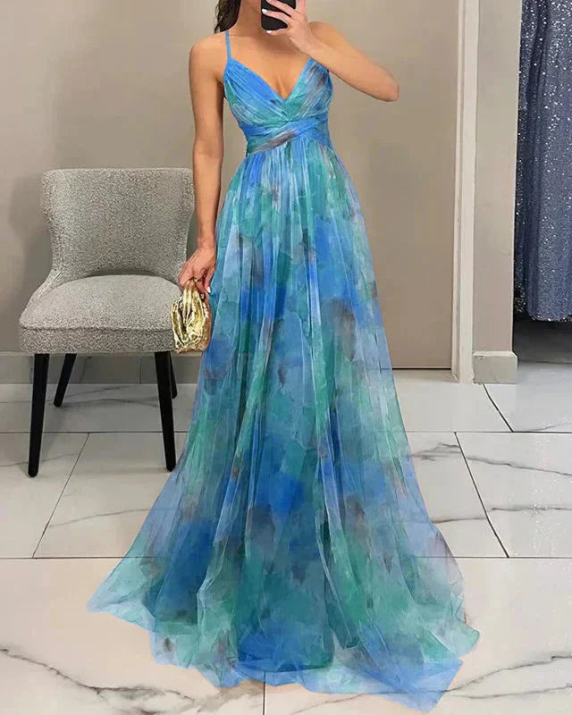 Ruby | Women's Floral Print Sleeveless Maxi Dress Blue