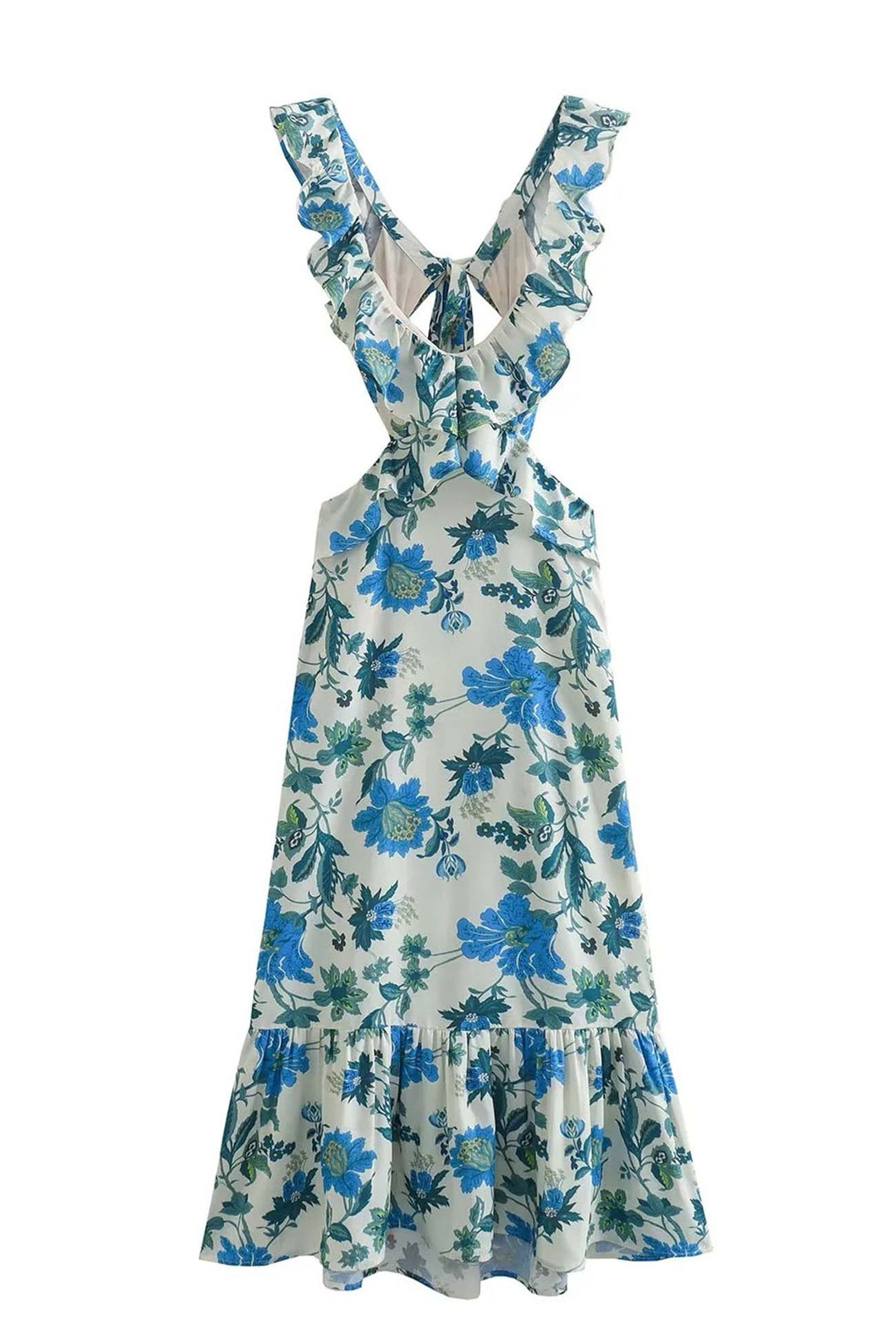 Bethany | Damska kwiatowa elegancka sukienka maxi z falbanami