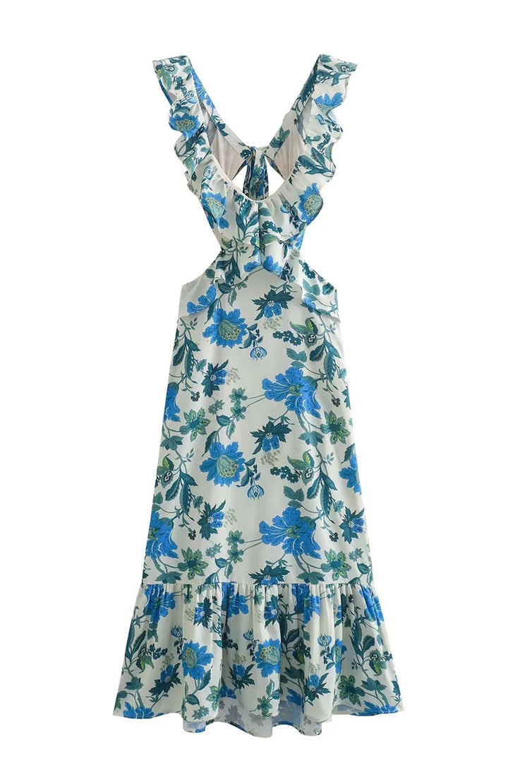 Bethany | Damska kwiatowa elegancka sukienka maxi z falbanami