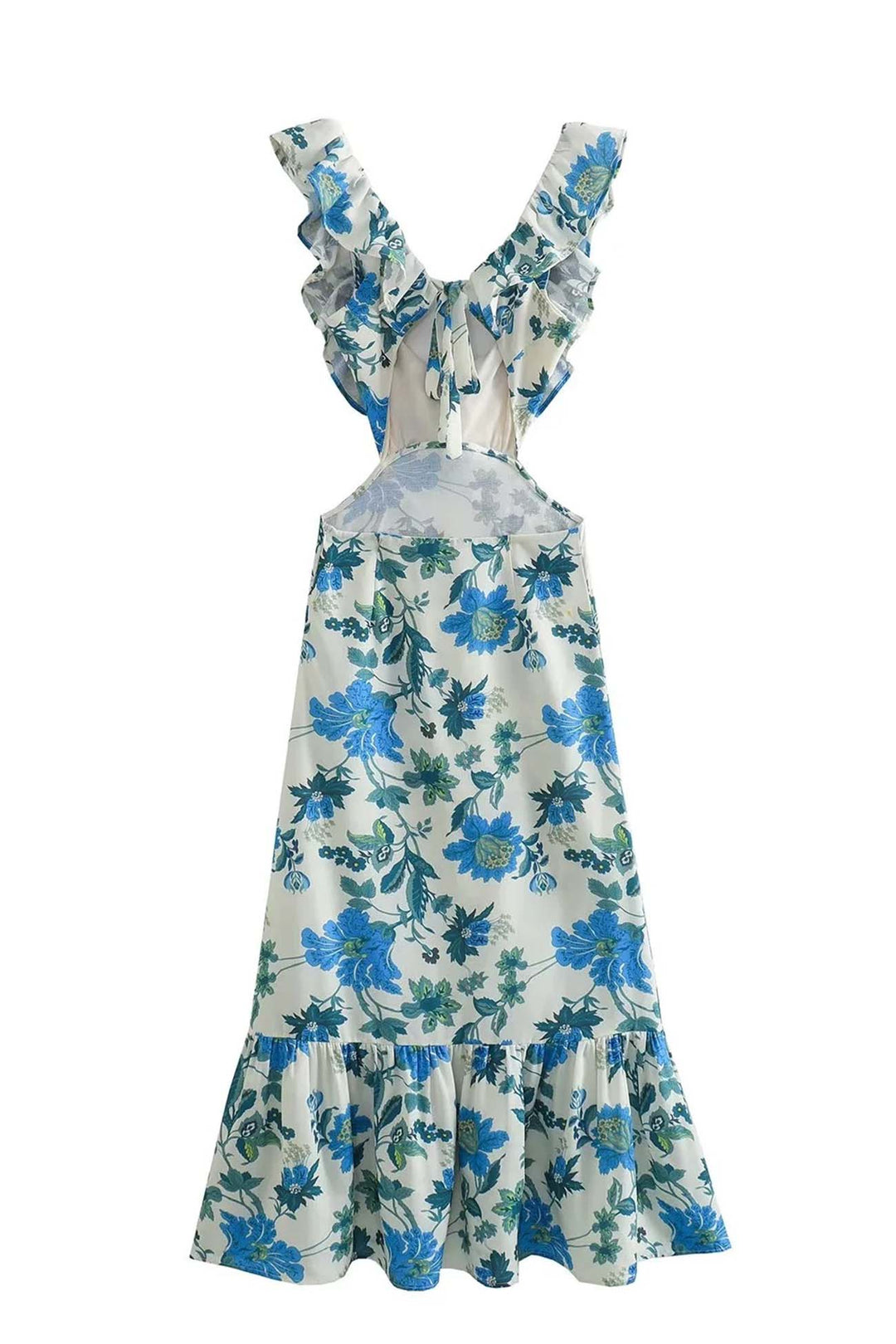 Bethany | Damska kwiatowa elegancka sukienka maxi z falbanami