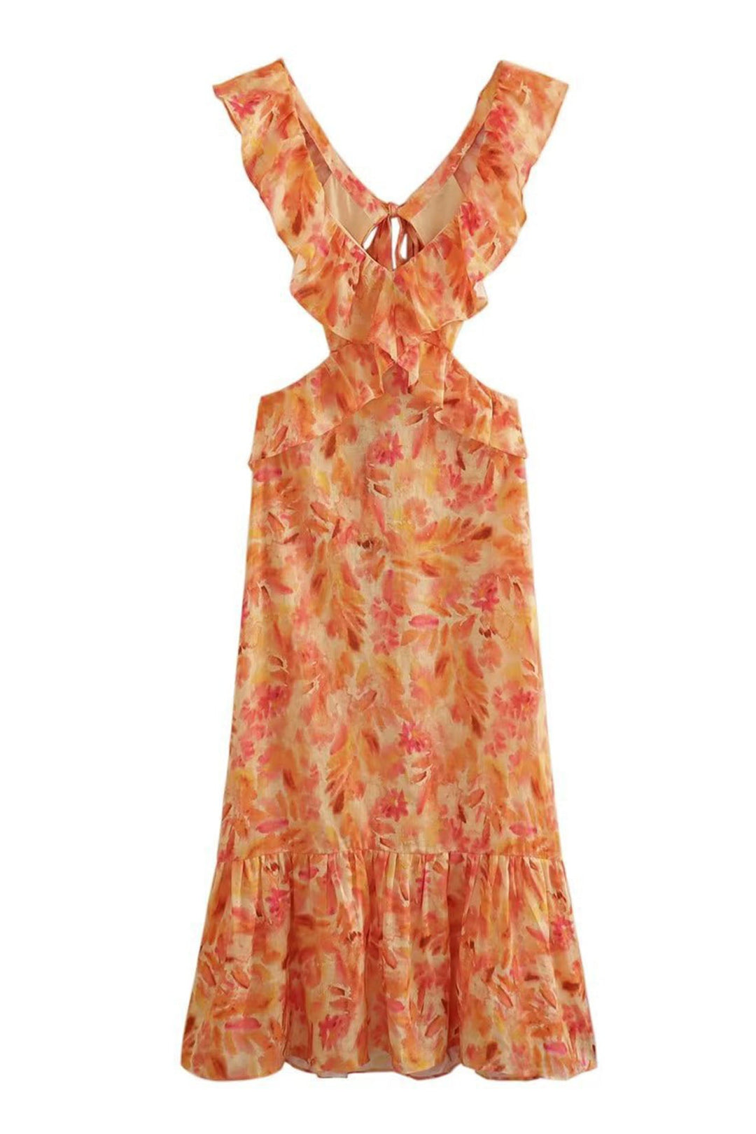 Bethany | Damska kwiatowa elegancka sukienka maxi z falbanami