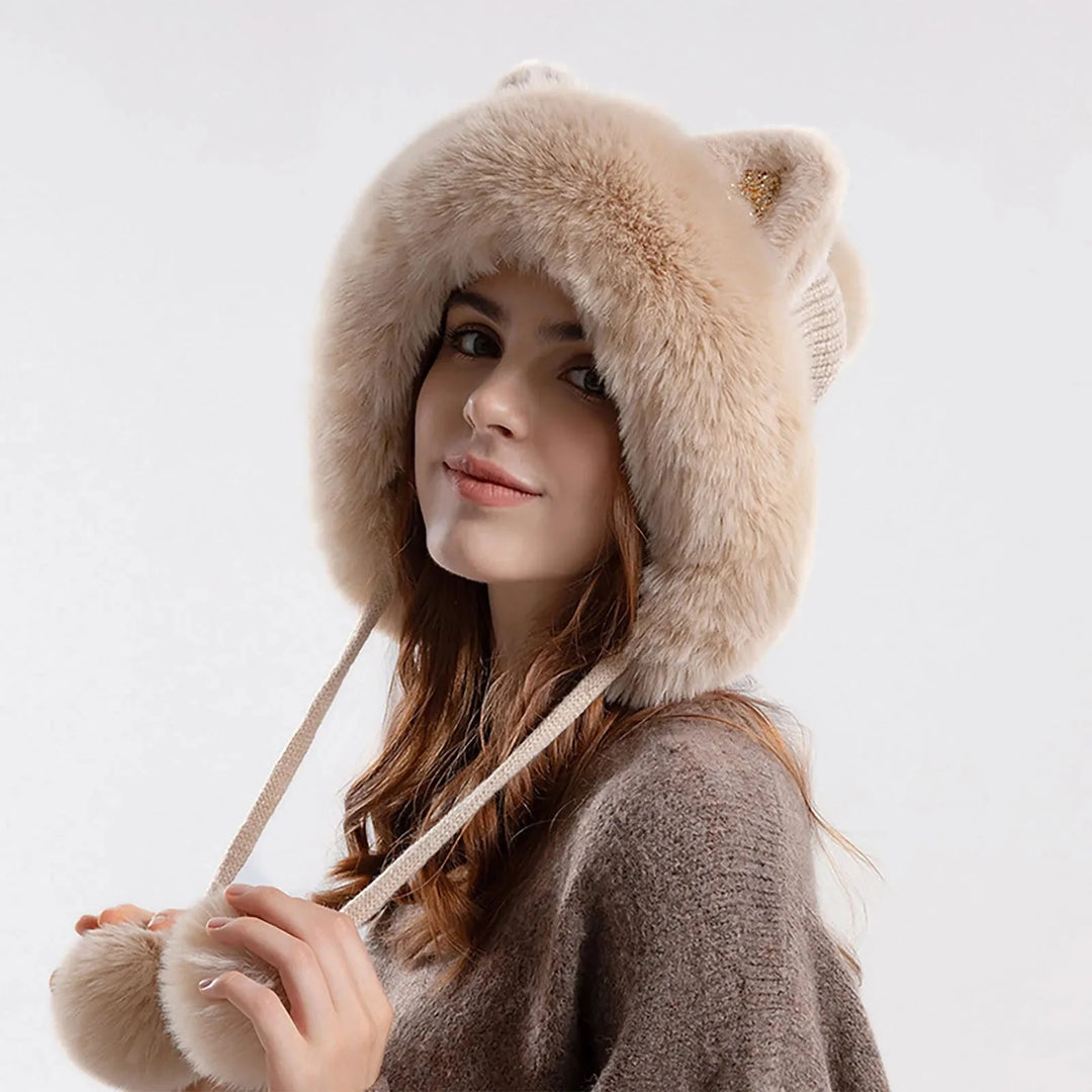 Cat Ear Pom-Pom Ear Flap Trapper Hat for Women – Cozy Winter Warmth-MODAUTLET