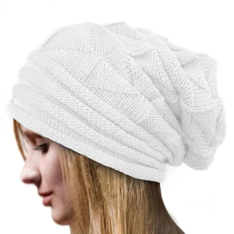 Unisex Oversized Knitted Beanie Hat White One Size