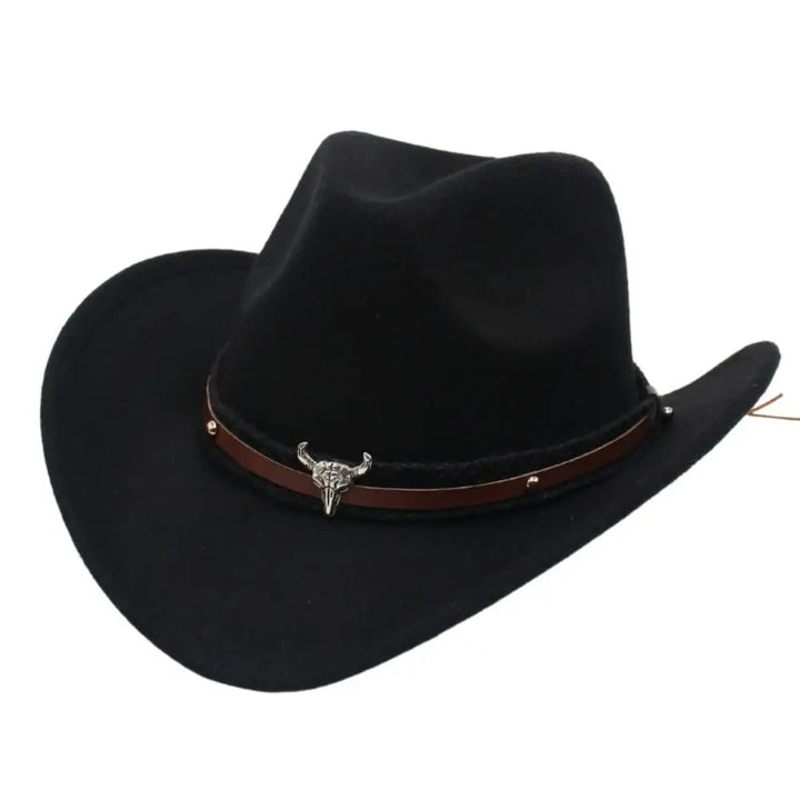 Western Cowboy Hat – Jazz Knight Felt Hat with Bull Décor-MODAUTLET