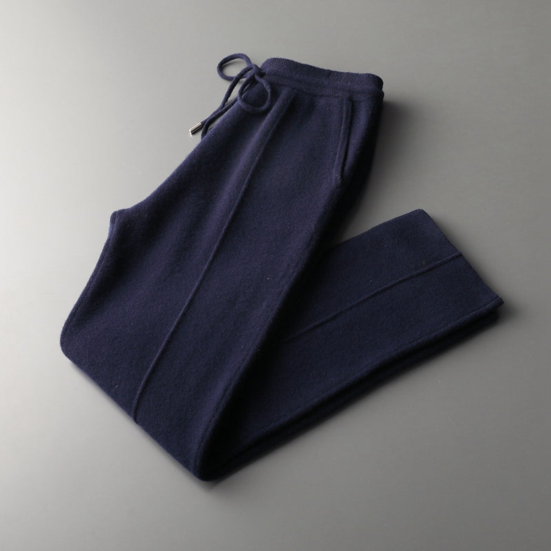Men's Relaxed Fit Merino Wool Pants with Drawstring Waist Navy