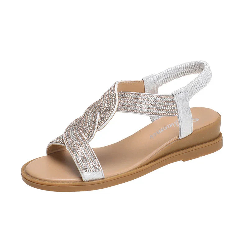 Women's Comfortable Leather Slip-On Flat Sandals Silver