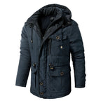 Men's Thickened Hooded Fleece-Lined Cotton Parka – Mid-Length Winter Coat with Multiple Pockets